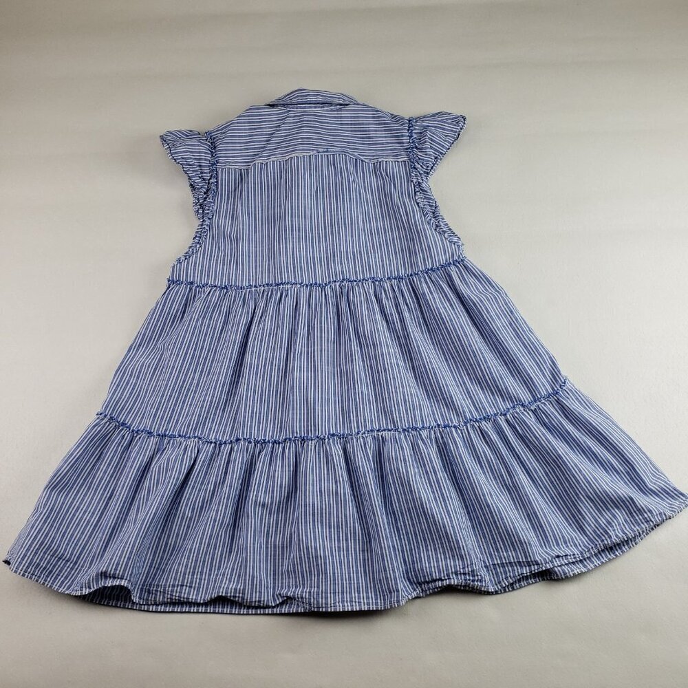 Free People Starfish Mini Shirt Dress Women Small Blue Striped Ruffle Button Up - Picture 6 of 13